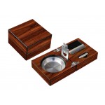 High Gloss Walnut Folding Ashtray Set w/ Accessories