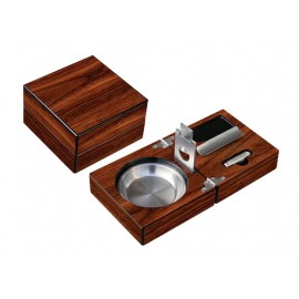 High Gloss Walnut Folding Ashtray Set w/ Accessories