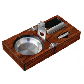 High Gloss Walnut Folding Ashtray Set w/ Accessories