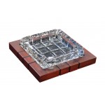 4 Cigar Cross-Hatched Crystal Ashtray on Wood Base