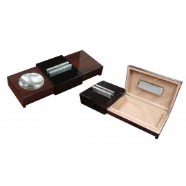 Lacquer Brazilian Rosewood Sliding Ashtray w/ Humidor & Humidifier