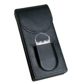 3 Cigar Leather Case w/ Magnetic Closure & Cutter (Black)