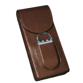 3 Cigar Leather Case w/ Magnetic Closure & Cutter (Brown)