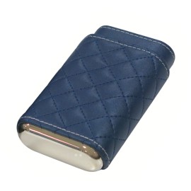 3 Cigar Diamond Stitched Case w/ Polished End Caps (Blue w/ Silver Detail)