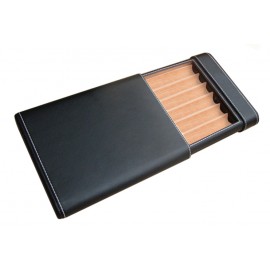 6 Cigar Leather Case Humidor w/ Cigar Bed & Humidifier